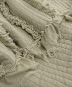 Ultra Soft Pre-Washed Quilted Throw Blanket, Ruffle Fringed Olive Green Decorative Throw, Sage Green Stone Washed Chic Rustic Blanket for Sofa Couch Bed, 50"x 60"
