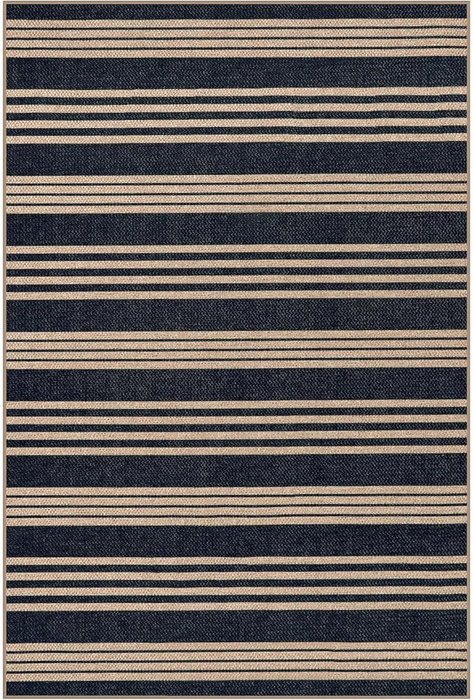 Lahome Elance Striped Easy Jute Front Door Mat, 2x3 Washable Kitchen Rug Small Indoor Outdoor Rugs for Entryway, Farmhouse Neutral Lightweight Non Slip Black Carpet for Foyer