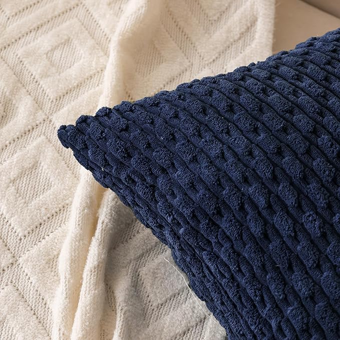 Set of 4 Navy Blue Decorative Throw Pillow Covers 18x18 Inch Corduroy Pillow Covers for Bed Couch Sofa Living Room Soft Square Cushion Cases