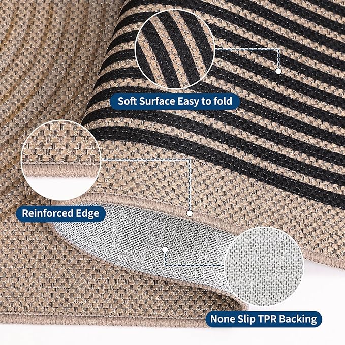 GarveeHome Rainbow Easy Jute Rug 2x3 Entryway Rug Indoor Outdoor Front Door Mat Neutral Non Slip Non Shedding Washable Farmhouse Kitchen Mat