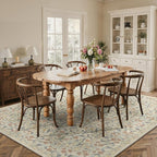 GENIMO 8x10 Washable Area Rug, Non-Slip Vintage Boho Floral Carpet, Soft Low-Pile Thin Living Room Rug for Bedroom, Dining Room, Nursery, Beige Blue