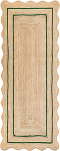 Wave Scalloped Natural Jute Runner, Green (2'6"x16'): Boho Farmhouse Entryway Scallop Rug