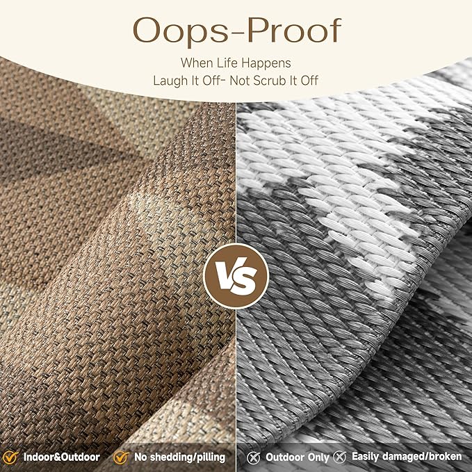 3x5 Easy Jute Outdoor Patio Rug Washable Brown Checkered Entrance Area Rug for Living Room Lightweight Non Slip No Sheding Doormat Entryway Farmhouse Bedroom Backyard Kitchen Deck