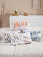 Boho Lumbar Pillow Covers Set of 2-12x20 Inch Farmhouse Tufted Long Boho Throw Pillows, Neutral Fluffy Modern Pillow Cases Rectangle Accent Pillowcase for Couch Bed Home Decor, Blue Green