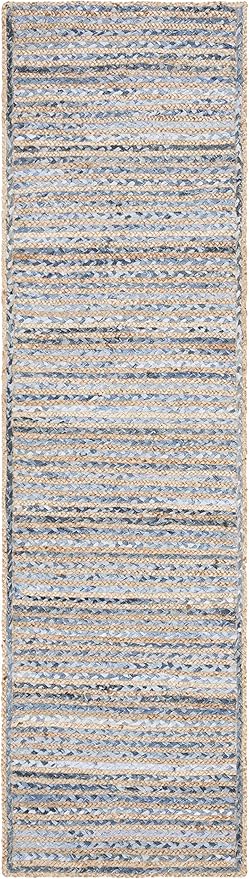 SAFAVIEH Cape Cod Collection 2'3" x 6' Natural/Blue CAP250A Handmade Flatweave Jute Entryway Foyer Living Room Bedroom Kitchen Runner Rug