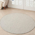 Nourison Home Courtyard Ivory Silver 5' x Round Area Rug - Easy Clean, Non Shedding, Bed Room, Living Room, Dining Room, Kitchen (5' x Round)