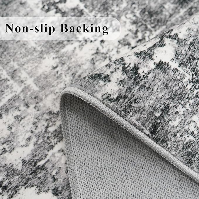 2x8 Washable Hallway Runner Rug: Abstract Stain Resistant Kitchen Rugs Farmhouse Ultra Soft Bathroom Bedroom Entryway Print Floor Mat Thin Non-Slip Indoor Carpet for Living Room Laudry(2x8,Black/Grey)
