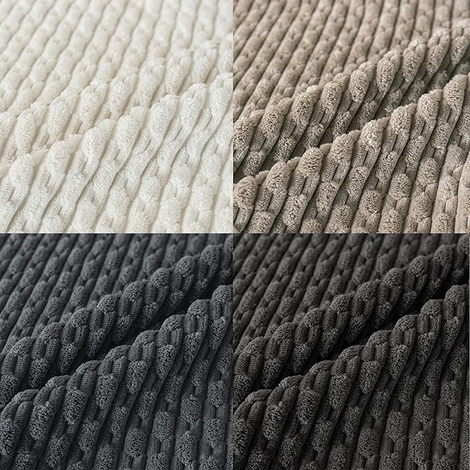 Set of 4 Grey White Taupe Decorative Throw Pillow Covers 18x18 Inch Corduroy Pillow Covers for Bed Couch Sofa Living Room Soft Square Cushion Cases
