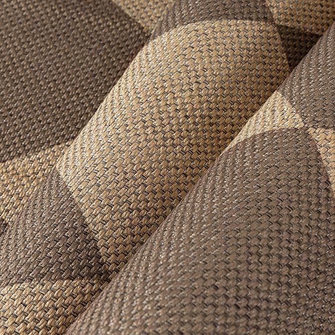 5x7 Checkered Easy Jute Area Rug for Living Room Checkerboard Washable Indoor Outdoor Carpet Farmhouse Patio Office Mat Geometric Non Slip Brown Carpet for Backyard Dining Room