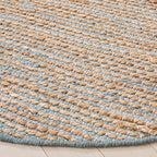 SAFAVIEH Cape Cod Collection Area Rug - 6' Round, Blue & Natural, Handmade Jute & Cotton, Ideal for Living Room, Bedroom, Dining Space (CAP236M)