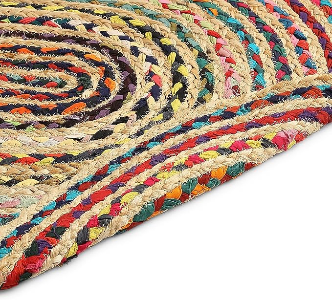 · REDEARTH · Jute Cotton Chindi Area Rug - 2'x3' Oval Rug, Handwoven, Non-Shedding, Soft & Durable – Multi Tones for Home Décor in Living Room, Dining Room, Bedroom, Set of 2