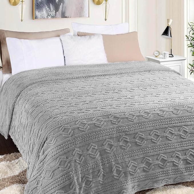Superior Fleece Boho Jacquard Blanket, Decorative Blankets for Bedroom, Sofa, Fuzzy, Plush, Fluffy, Soft, Cute Room Decor, Beautiful Cover, Comfort Essentials, Arctic Collection, Twin, Platinum