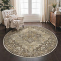 GENIMO 5FT Round Area Rugs for Living Room, Circle Rugs Machine Washable Low Pile, Chenille Non Slip Vintage Rug for Bedroom, Dining Room, Home Office, Charcoal Brown