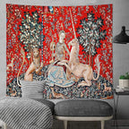 FEASRT Medieval Maiden Tapestry European Royal Princess Tapestrys Wild Animal Tapestry, Large 100x90 Inches Soft Flannelette, for Bohemian Mandala Bedroom Living Room Dorm