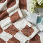 WRENSONGE Checkered Throw Blanket, Autumn Leaf Orange Soft Cozy Fluffy Warm Hand Made Throw Blankets for Couch, Sofa, Chair, Bed, Camping, Picnic, Travel Lightweight Bed Blanket - 60"*80"
