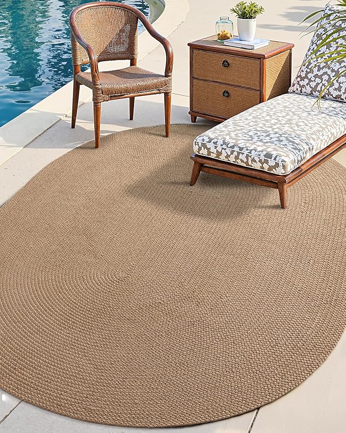 DEXI Easy Jute Area Rug Natural Fiber 4x6 Oval, Woven Braided Durable Farmhouse Design Rugs for Living Room, Bedroom Dinning Room Office Outdoor Patio, Tan Brown