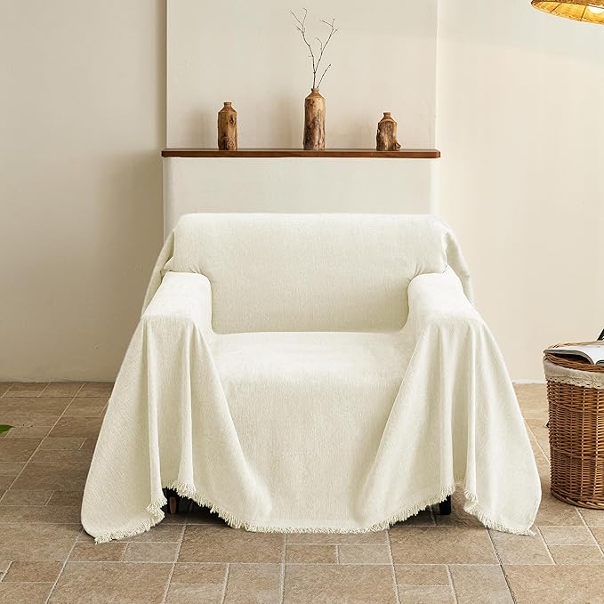 Armchair Couch Cover for Dogs 1 Cushion, Washable Recliner Covers Sofa Protector, Oversized Single Chair Covers, Accent Chair Couch Slipcovers, Pet Couch Cover Blanket Throws(71"x91", Cream)
