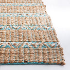 SAFAVIEH Natural Fiber Collection Area Rug - 9' x 12', Teal & Natural, Handmade Flat Weave Stripe Jute & Cotton Jute, Ideal for High Traffic Areas in Living Room, Bedroom (NFB655K)