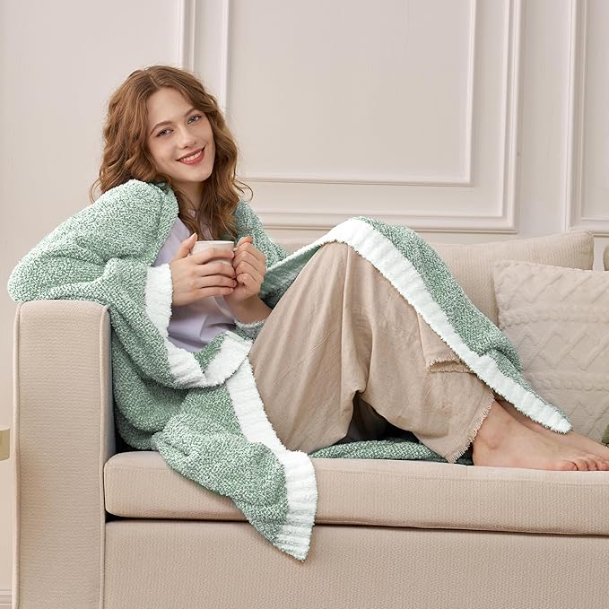 Joiedomi Throw Blanket for Couch Bed, Sage Green Knitted Blankets Gifts for Women Mom Girls, Cozy Cute Soft Throw Home Room Decor Aesthetic for Women Mothers Birthday Gifts 50x60 Inches