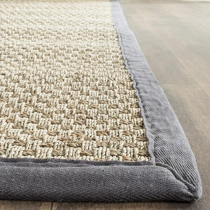 SAFAVIEH Area Rug 5x8 - Natural Fiber Collection - Natural & Dark Grey, Seagrass, Basketweave Pattern with Border (NF114Q)