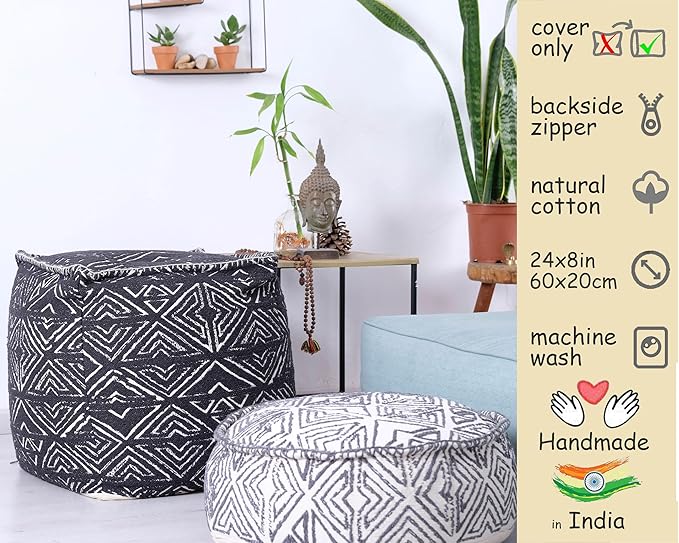 Mandala Life ART Pouf Ottoman - 20x20x20 - Foot Rest Stool White Pouf
