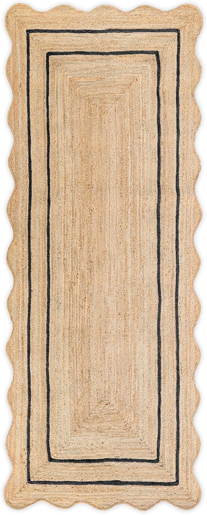 Wave Scalloped Natural Jute Runner, Black (2'6"x8'): Boho Farmhouse Scallop Entryway Rug