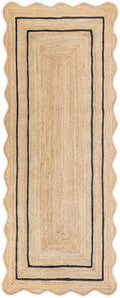 Wave Scalloped Natural Jute Rug Boho Jute Rug Entryway Runner Rug Farmhouse Scallop Rug, Black (2'6"x12')