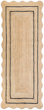 Wave Scalloped Natural Jute Rug Boho Jute Entryway Runner Farmhouse Scallop Rug, Black (2'x6')