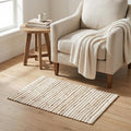 Jute Cotton Hand Woven Area Eug 2x3 Feet - Natural White, Small Farmhouse Reversible Stripe Hand Woevn Door Mat Ideal for Entryway, Kitchen, Bedroom | Beige Boho Soft Floor Rugs for Balcony