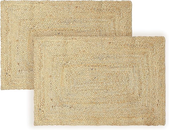 · REDEARTH · Rectangular Area Rug - 2'x3' Braided Natural Jute with Non-Skid Backing - Handwoven Boho Rug for Bedroom, Kitchen, Living Room - Aesthetic Home Decor - Durable Handmade Rug, Set of 2