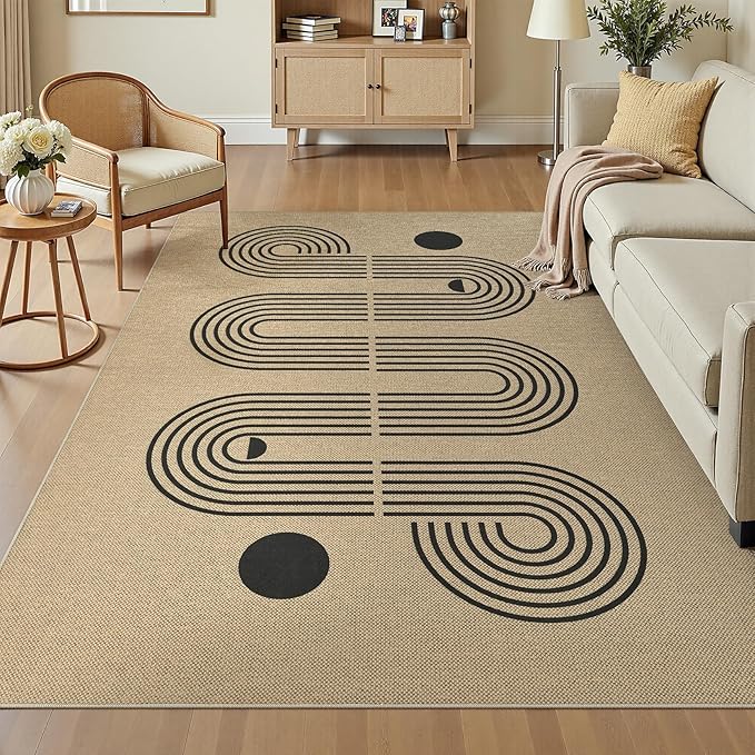6x9 Jute Rug for Living Room: Farmhouse Carpet Indoor Outdoor Washable Non Slip Area Rug for Bedroom Patio Backyard Dining Room Table Home Office - Geometric Brown