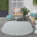 Nourison Home Courtyard Ivory Aqua 5' x 8' Oval Area Rug - Easy Clean, Non Shedding, Bed Room, Living Room, Dining Room, Kitchen (5' x 8' Oval)