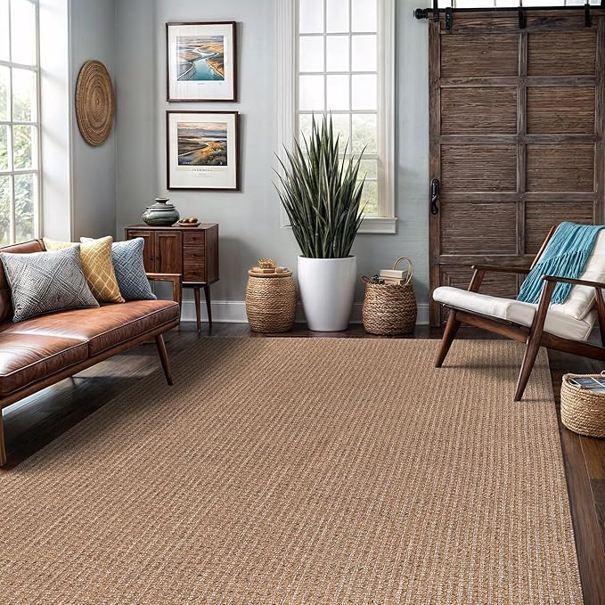 Easy Jute Rug 4x6 Indoor Outdoor Natural Rugs Solid Fiber Rug Woven Area Rug Boho Easy Clean Inside Carpet for Living Room Bedroom Dining Room Hallway or Outdoor Patio Porch (4 X 6 Natural)