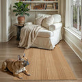 3x5 ft Washable Area Rug, Textured Natural Woven Low-Profile Entryway Rug with Non-Slip Backing, Neutral Light Brown Accent Rug for Bedroom, Living Room