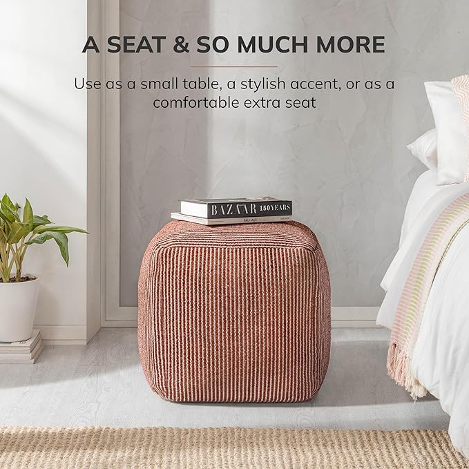 Anji Mountain Pouf Ottoman Foot Rest, Handmade Ottoman Pouf, Comfortable Foot Stool, Decorative Floor Seating for Living Room Decor, Bedroom & Home Décor Accent - Teak