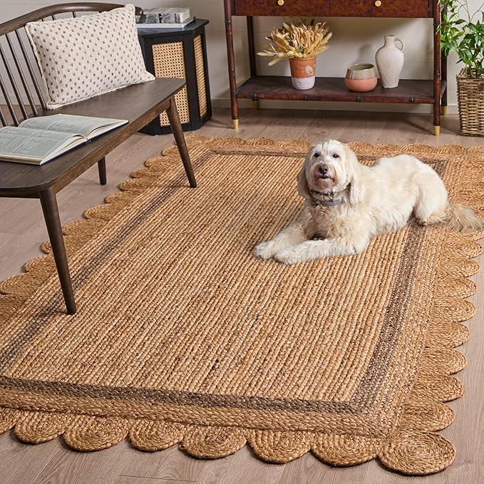 SAFAVIEH Area Rug 5x8 - Natural Fiber Collection - Natural & Grey, Handmade Jute, Ideal for Living Room, Bedroom, Dining Space (NF896F)