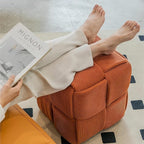 Ottoman Foot Rest Soft and Comfortable Ottoman Square Corduroy Woven Design Sofa Stool (Orange)