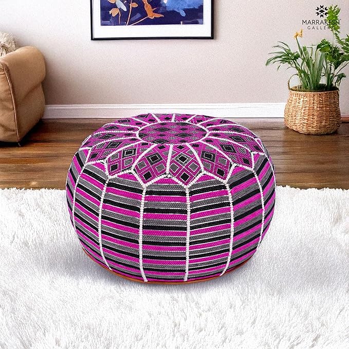 Marrakesh Gallery Bohemian Unstuffed Moroccan Pouf Ottoman, Round Ottoman Foot Rest, Handmade Bean Bag with Large Storage - Cover Floor Chair for Living Room, Bedroom - Ideal as Wedding Gifts