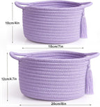 Small Purple Gift Basket Empty to Fill - SweetMemo Cute Woven Rope Organizer Baskets for Baby Shower, Vanity, Makeup, Bathroom, Decoration, Girls Room - Mini Cotton Storage Bins - 2 Pack