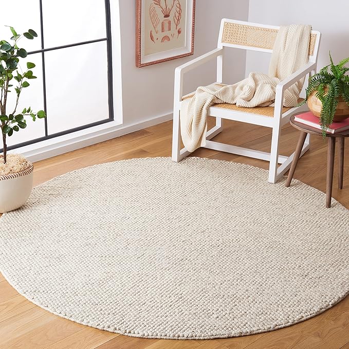 SAFAVIEH Natura Collection Area Rug - 4' Round, Beige & Ivory, Handmade Wool Blend, Textured Design, Ideal for Living Room, Bedroom, Dining Space (NAT425B)