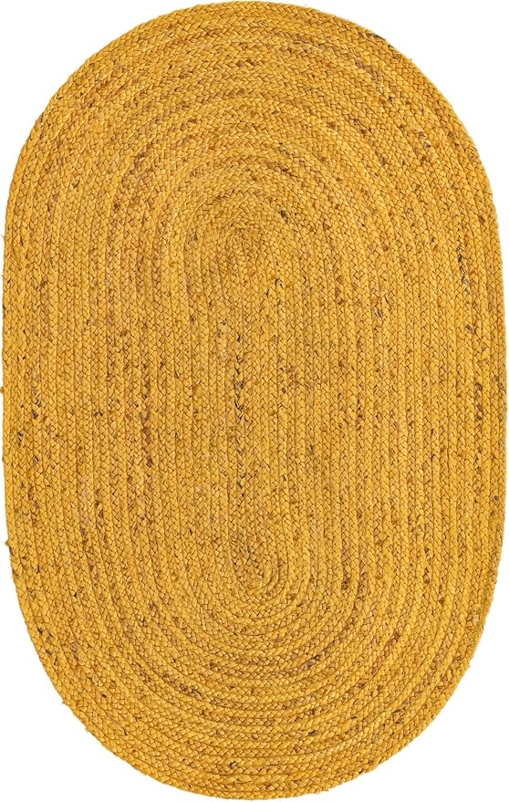 Unique Loom Braided Jute Collection Area Rug - Dhaka (3' 3" x 5' 1" Oval, Yellow)