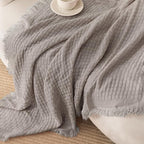 Exclusivo Mezcla Knit Throw Blanket with Fringes for Couch, Reversible Super Soft and Warm Woven Boho Throw for All Season, Home Decor, 50"x60", Taupe