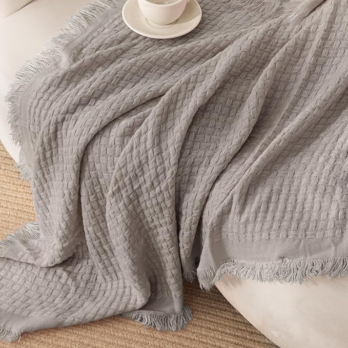 Exclusivo Mezcla Knit Throw Blanket with Fringes for Couch, Reversible Super Soft and Warm Woven Boho Throw for All Season, Home Decor, 50"x60", Taupe