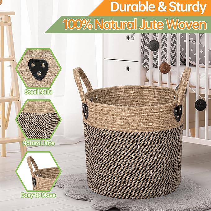 Jute Rope Basket - 12"x12" Woven Plant Pot Cover, Boho Indoor/Outdoor Multifunctional Storage