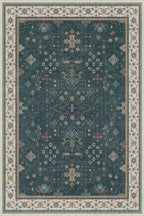 Vintage Dark Green 6x9 Dining Room Rugs for Under Kitchen Table - Washable Livinig Room Rug - Unique Floral Pastel Low Pile Non-Slip Large Area Rugs for Bedroom