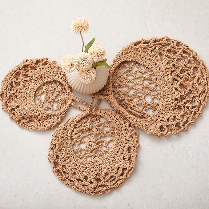 Honeydak Boho Decor Hanging Wall Baskets for Kitchen 3 Pack Teardrop Baskets with Hooks Storage Fruit Onion Vegetable Potato for Home 3 Sizes(Light Linen,Crochet,Cotton Rope)