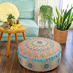 Mandala Life ART Moroccan Large Floor Pillow Cover with Tassels and Ponpon Bedroom Décor Round Pouf Ottoman Boho Chic Seating Area Beanbag Footstool Stool Cotton 24x8 Unstuffed