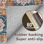 YJ.GWL Area Rugs for Living Room 4x6 Machine Washable Rugs for Bedroom, Non Slip Floral Vintage Rug Indoor Carpet, Stain Resistant Throw Rug for Dining Room Kitchen, Brown Blue