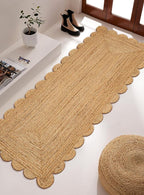 Hand Woven Jute Braided Rug, 2.5'x8' Feet – Scalloped Jute Rug, Reversible Boho Entry Area Rugs for Kitchen, Living Room, Floor Rug, 30 X96 Inches