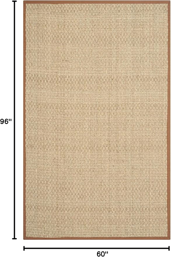 SAFAVIEH Area Rug 5x8 - Natural Fiber Collection - Natural & Brown, Seagrass, Basketweave Pattern with Border (NF114B)